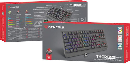 Genesis Thor 230 Ασύρματο Gaming Μηχανικό Πληκτρολόγιο Tenkeyless με Outemu Red διακόπτες και RGB φωτισμό (Αγγλικό US)