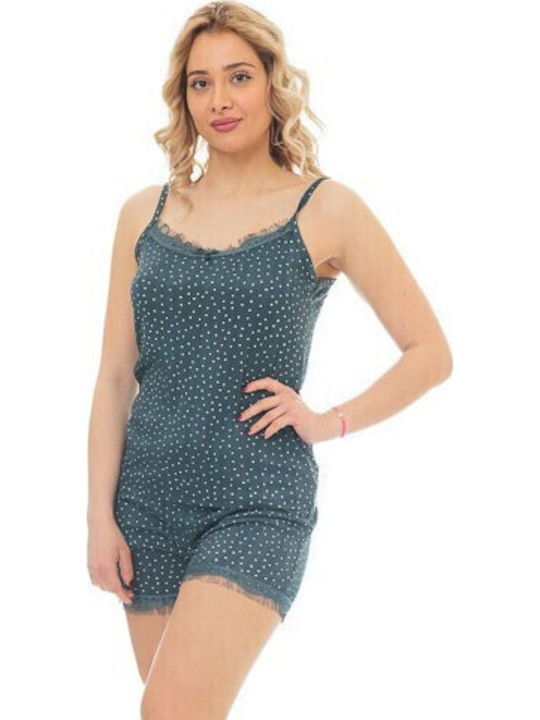 SNC Homewear Sommer Damen Pyjama-Set Petrol Blue