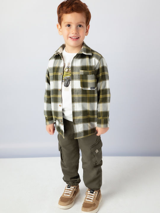 Kids Checked Shirt Long Sleeve Khaki