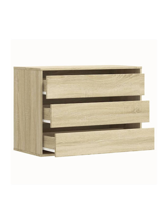 Drawers Storage Wooden with 3 Drawers L80xW41xH58cm