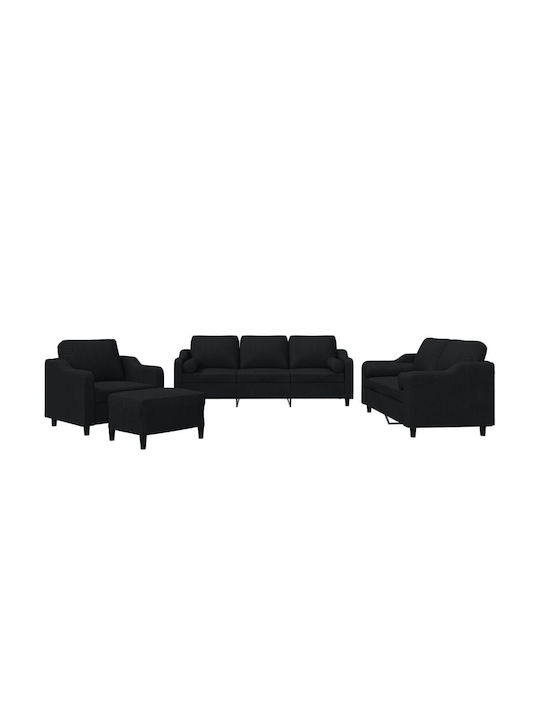 Living Room Furniture Set 3-Seater & 2-Seater & Armchair & Stool Black