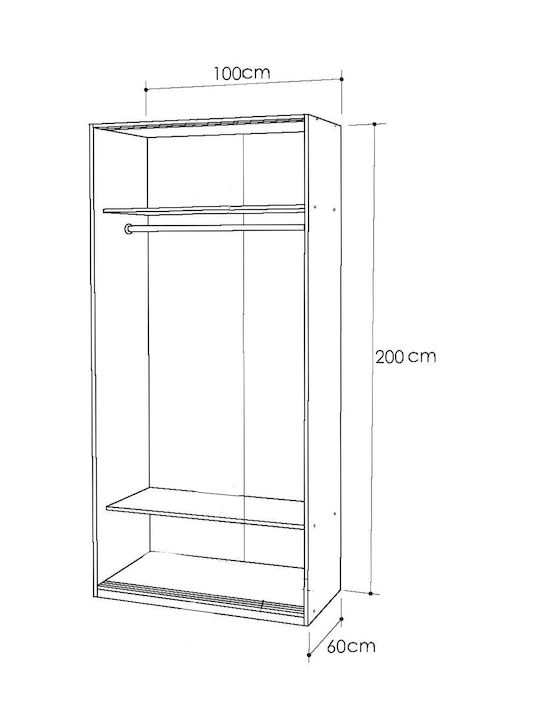 Kendall Δίφυλλη Ντουλάπα Συρόμενη με Καθρέπτη 100x60x200cm