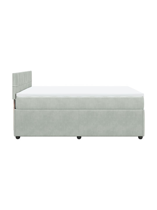 Bed Double Upholstered with Fabric Light Gray with Slats & Mattress 140x190cm