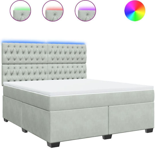 King Size Bett Mit Stoff in Hellgrau Mit Lattenrost Und Matratze 180x200cm