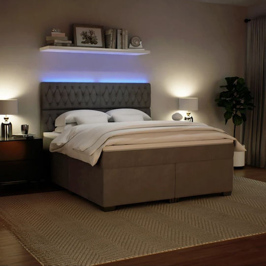 King Size Bett Mit Stoff in Hellgrau Mit Lattenrost Und Matratze 180x200cm