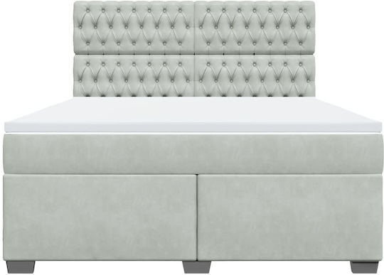 King Size Bett Mit Stoff in Hellgrau Mit Lattenrost Und Matratze 180x200cm