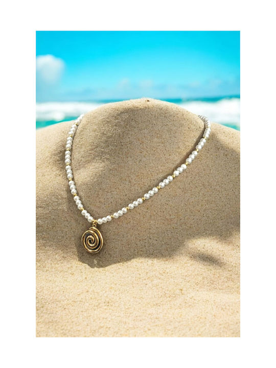 Σπειρα Necklace from Gold Plated Steel with Pearls