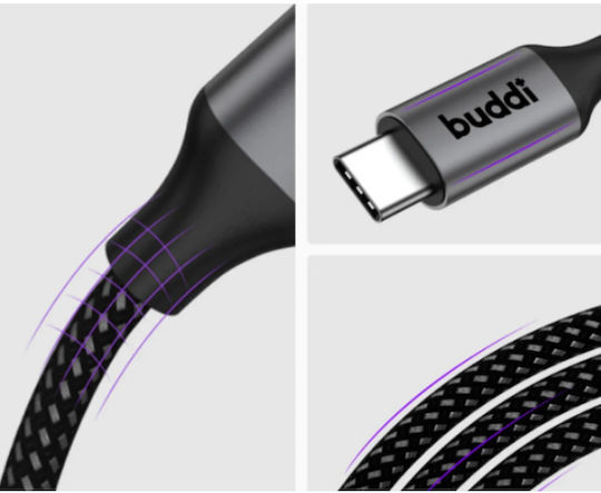 Buddi USB 2.0 Cable USB-C male - USB-A 12W Μαύρο 3m 122426