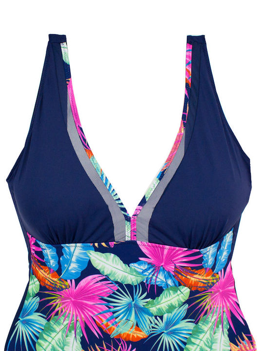 Plus size Ολόσωμο Μαγιό για Μεγάλο Στήθος Floral Μπλε
