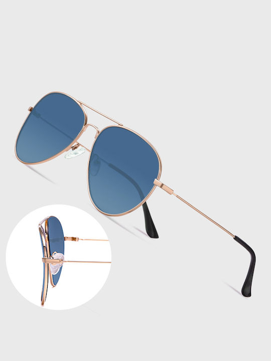 Techsuit Unisex Sunglasses with Gold Metal Frame and Black Polarized Lens KF2326038