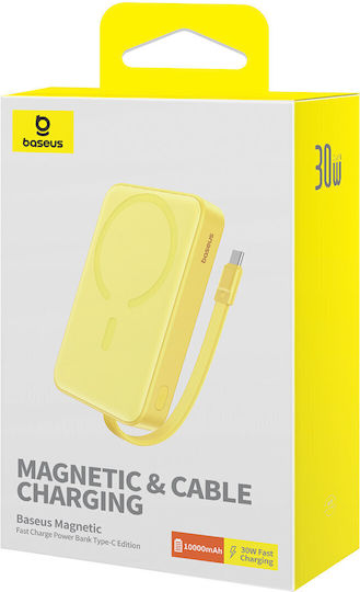 Baseus Magnetic Mini MagSafe Power Bank 10000mAh 30W με Θύρα USB-C Power Delivery / Quick Charge 3.0 Κίτρινο