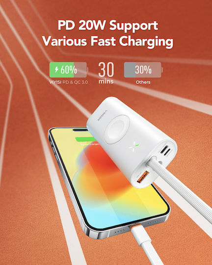 Veger W1162S Power Bank 10000mAh με Θύρα USB-A και Θύρα USB-C Λευκό