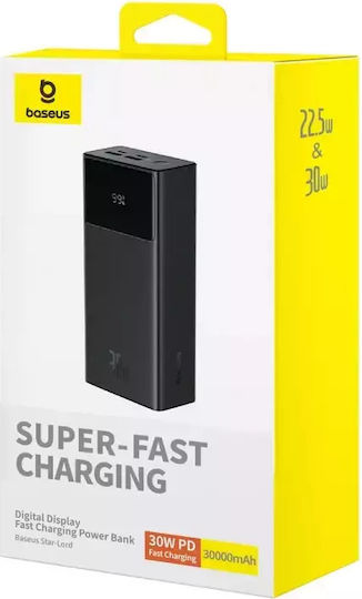 Baseus Star-Lord Power Bank 30000mAh 30W с 2 USB-A порта и USB-C порт Черен