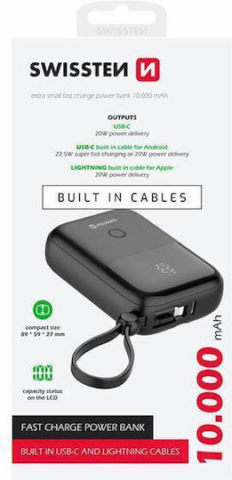 Swissten Power Bank 10000mAh 20W με Θύρα USB-C Μαύρο