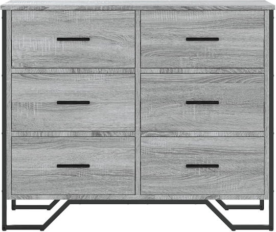 Wooden Chest of Drawers with 6 Drawers Grey Sonoma 91x35.5x74.5cm
