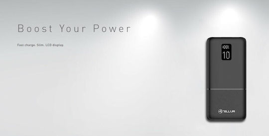Tellur PD102 Външна Батерия 10000mAh 22.5W с 2 USB-A Изходни Порта и USB-C Изходен Порт Бързо Зареждане Черен