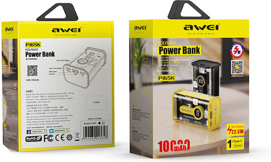 Awei P165K Power Bank 10000mAh 22.5W με Θύρα USB-A και Θύρα USB-C Power Delivery Μαύρο