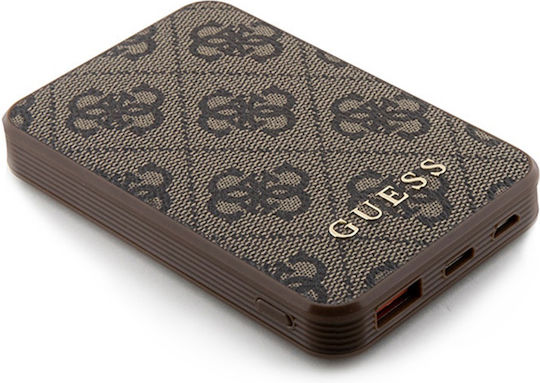 Guess Metal Logo Power Bank 5000mAh 15W με Θύρα USB-A και Θύρα USB-C Καφέ