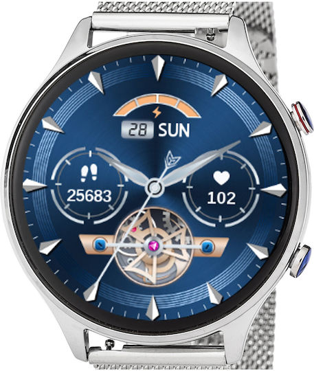 3Guys 3GW6804 Stainless Steel 45mm Smartwatch με Παλμογράφο (Ασημί)