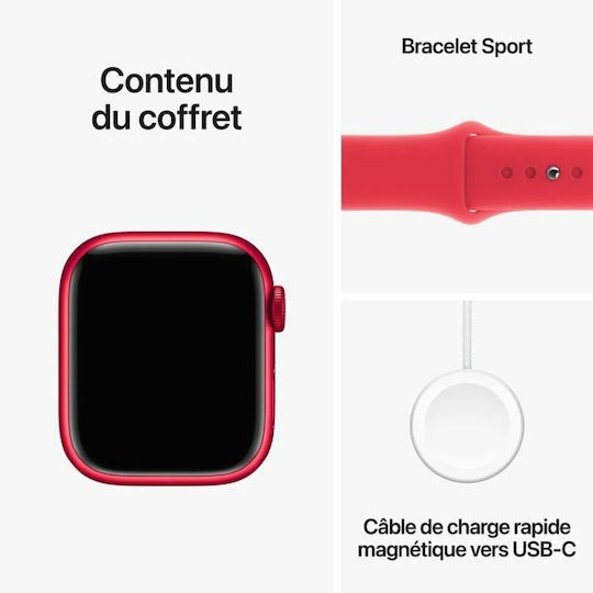 Apple Watch Series 9 Cellular Aluminium 41mm Αδιάβροχο με eSIM και Παλμογράφο (Red Sport Band - M/L)