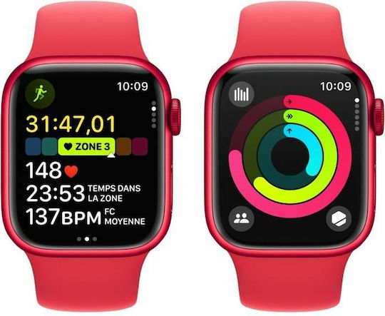 Apple Watch Series 9 Cellular Aluminium 41mm Αδιάβροχο με eSIM και Παλμογράφο (Red Sport Band - M/L)
