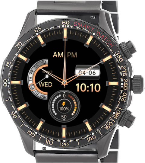 3Guys 3GW6802 Stainless Steel 45mm Smartwatch with Heart Rate Monitor (Black)