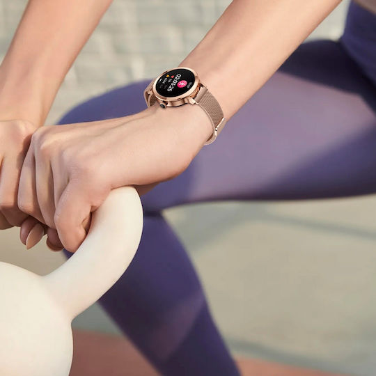 Aoke NX7 Pro Smartwatch με Παλμογράφο (Ροζ - Χρυσή Κάσα / Ροζ - Χρυσό Μεταλλικό Λουρί)