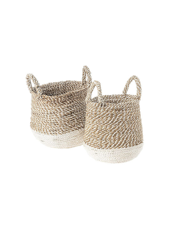 Coș decorativ Wicker cu mânere Beige S Line