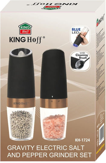 KING Hoff Σετ Ηλεκτρικοί Μύλοι Μπαχαρικών από Πλαστικό σε Μαύρο Χρώμα 2τμχ