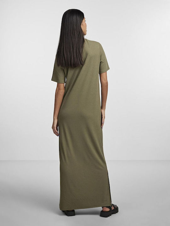 Pieces Maxi Dress with Slit Khaki