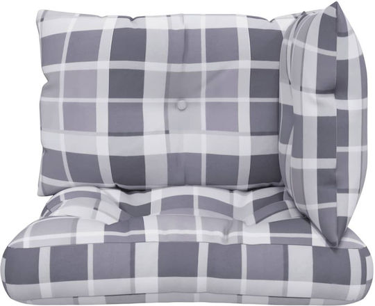 vidaXL Waterproof Bench Cushion for Pallet with Backrest Grey Checkered 3 Pieces