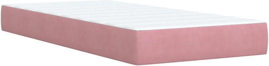 Single Upholstered Bed with Fabric Pink with Slats & Mattress 100x200cm