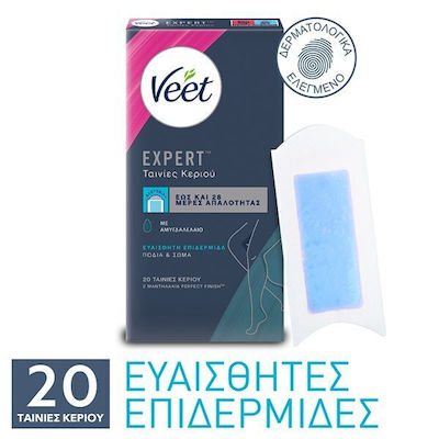 Veet Easy Gelwax Body & Legs Sensitive Skin Benzi de Epilat pentru Piele Sensibilă 20buc