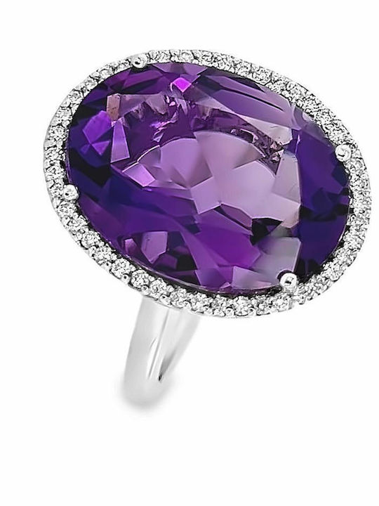 White Gold Ring 18K Carats Diamonds Amethyst Rn09553