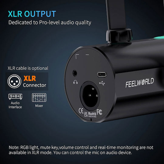 FeelWorld PM1 RGB Δυναμικό Mikrofon XLR / USB Tischplatte für Gesang