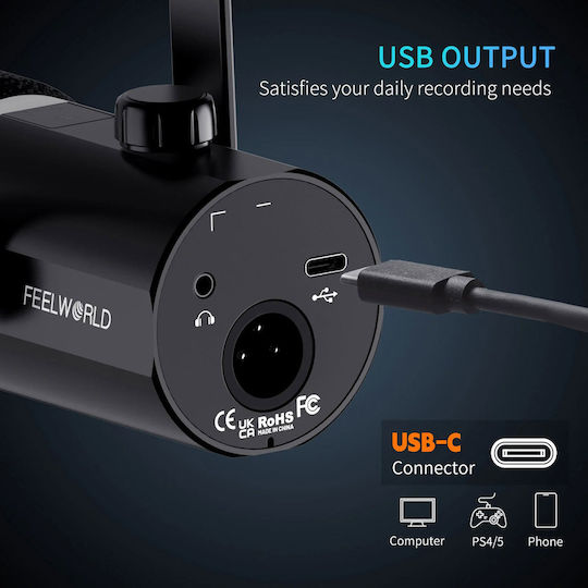 FeelWorld PM1 RGB Δυναμικό Mikrofon XLR / USB Tischplatte für Gesang
