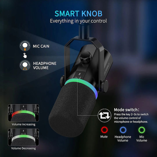 FeelWorld PM1 RGB Δυναμικό Mikrofon XLR / USB Tischplatte für Gesang
