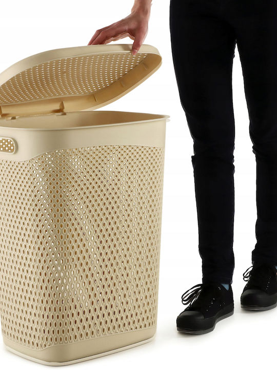 Kadax Coș De Rufe Din Plastic 55 L Cu Capac Bej