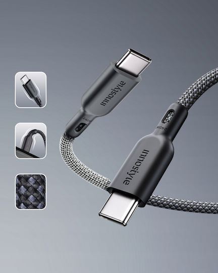 Innostyle Плетен USB 2.0 Кабел USB-C Мъжки - USB-C 240W Захранване (PD) Черен 2м ICC240BLK