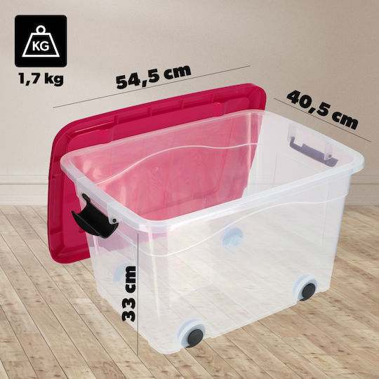 Kadax Plastic Cutie de Depozitare cu Roți și Capac Roz 40lt 1buc