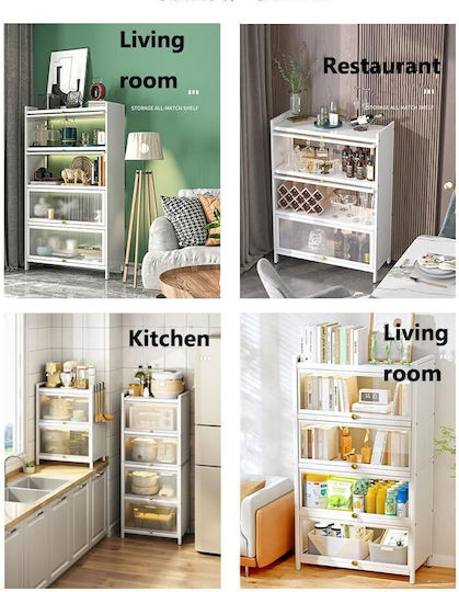 Wooden Kitchen Rack 4 Tiers White 55x32x109cm