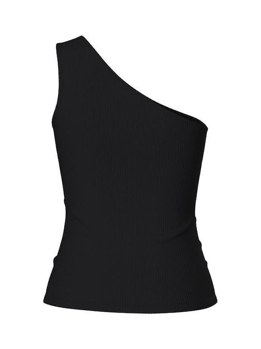 Pieces Women's Blouse Cotton with One Shoulder Black