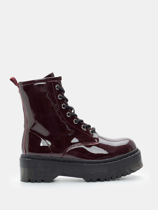 Patent Leather Double-Sole Ankle Boots 4302326-Burgundy