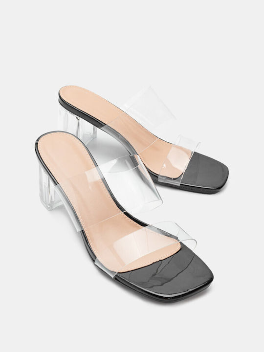 Luigi Women's Sandals Transparent Black with Chunky Medium Heel