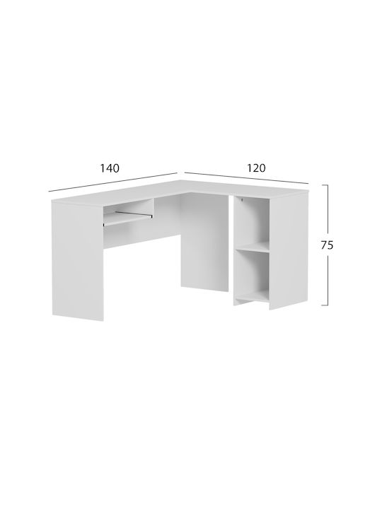 Γωνιακό Γραφείο Shig Ξύλινο Λευκό 140x120x75εκ.