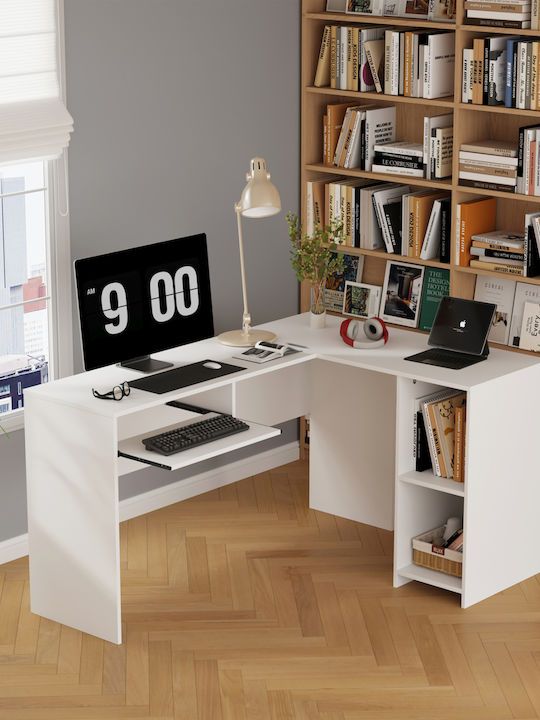 Γωνιακό Γραφείο Shig Ξύλινο Λευκό 140x120x75εκ.