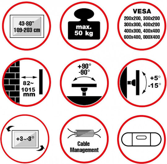 Reflecta Plexo XL 80-8040T 23161 Βάση Τηλεόρασης Τοίχου με Βραχίονα έως 80" και 50kg