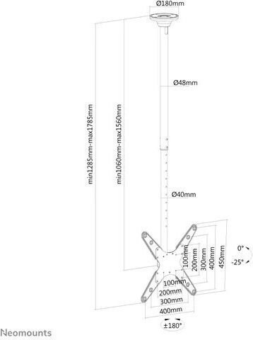 Neomounts FPMA-C340BLACK Fernsehhalterung Decke mit Arm bis 75" und 50kg