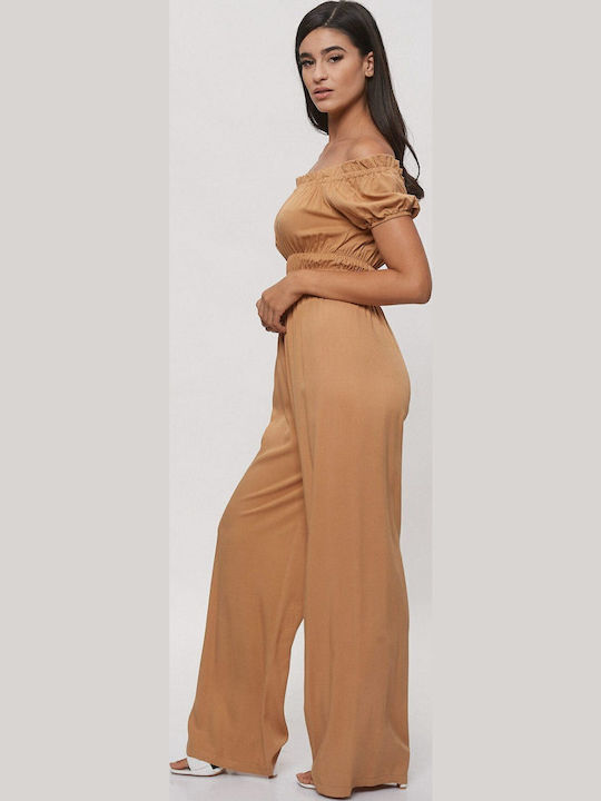 Off-Shoulder Beige Jumpsuit Beige One Size