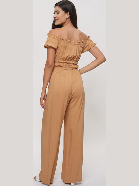 Off-Shoulder Beige Jumpsuit Beige One Size
